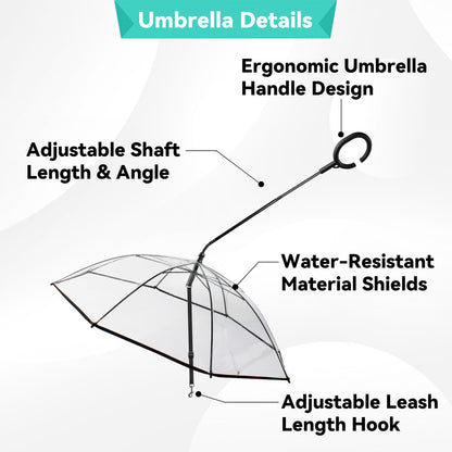 Enjoying Dog Umbrella for Small Dogs, Clear Dog Umbrella Leash, Rainproof Waterproof, Doggy Walking Rain Umbrella with Adjustable Leash, Small Puppy Outdoor Rain Gear